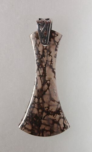 Black Agatized Dinosaur Bone Axe Pendant #5254